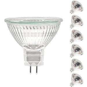 MR16 Halogen Bulb 50W 12V, Durable 6 Packs High Output Halogen Light Bulbs 2 pin GU5.3 Base for Landscape Lights, Track Lights, Fiber Optics, Desk Lamps, Dimmable, 2700K Warm White