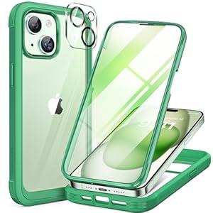 Miracase Glass Series Designed for iPhone 15 Plus Case 6.7',Full-Body Military Drop Proof 15 Plus Phone Case Cover with Built-in 9H Tempered Glass Screen Protector, Green