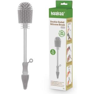 Haakaa Silicone Cleaning Brush Kit  Household Cleaning Brushes for Bottles and Crevices  Food-Grade Silicone: Dishwasher Safe (Brush-Grey)