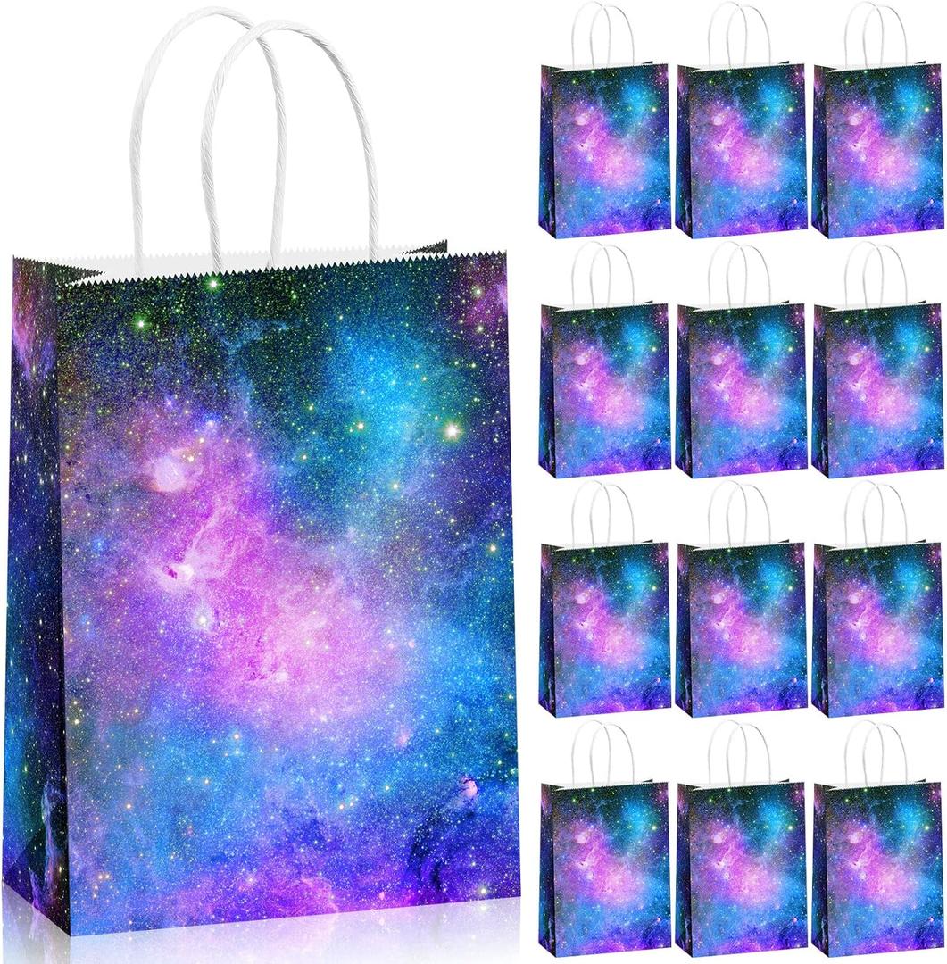 Containlol 16 Pcs Galaxy Party Bags Outer Space Party Gift Bags Goody Candy Boxes for Solar System Planet Birthday Baby Shower Supplies