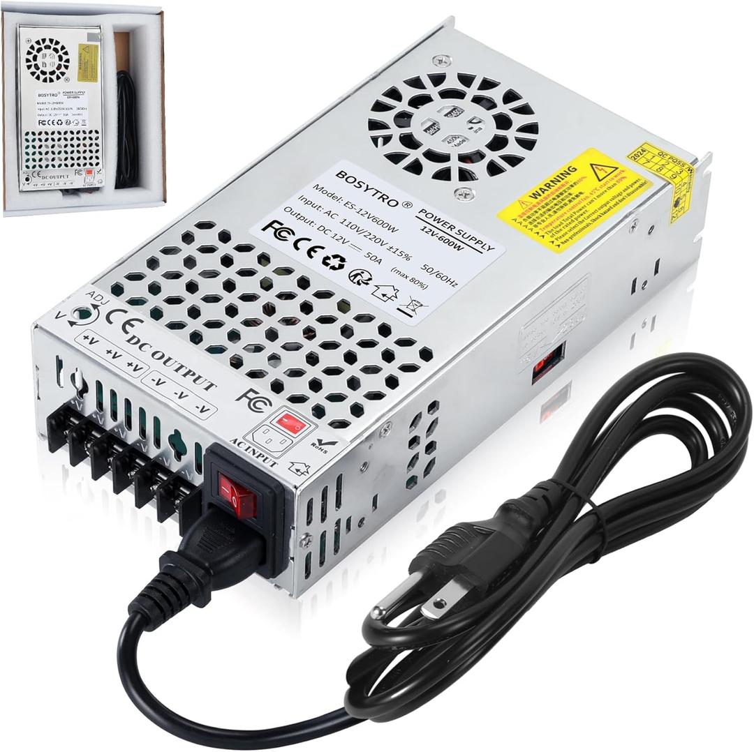 12V DC Power Supply 600W 50A AC to DC Converter Switching Power Supply for Led Strip, Motor Pump, CCTV, 3D Printer, Electronic Instruments, Lab Computer