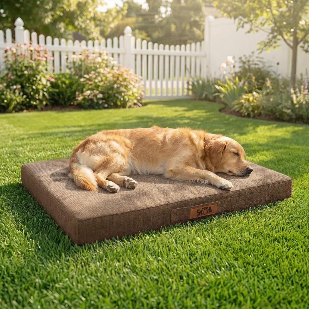 Sytopia Indestructible Dog Bed, 42" XL Chew Proof Dog Bed for Extra Large Dogs (90 lbs), Durable Waterproof Pet Bed, Chew Resistant Dog Crate Pad, Washable Cover, Indoor & Outdoor Use, Brown