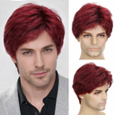Red Mens Wig Short Straight Synthetic Hair Wigs for Men Daily Wear Anime Costume Wigs for Halloween Funny Cosplay Party