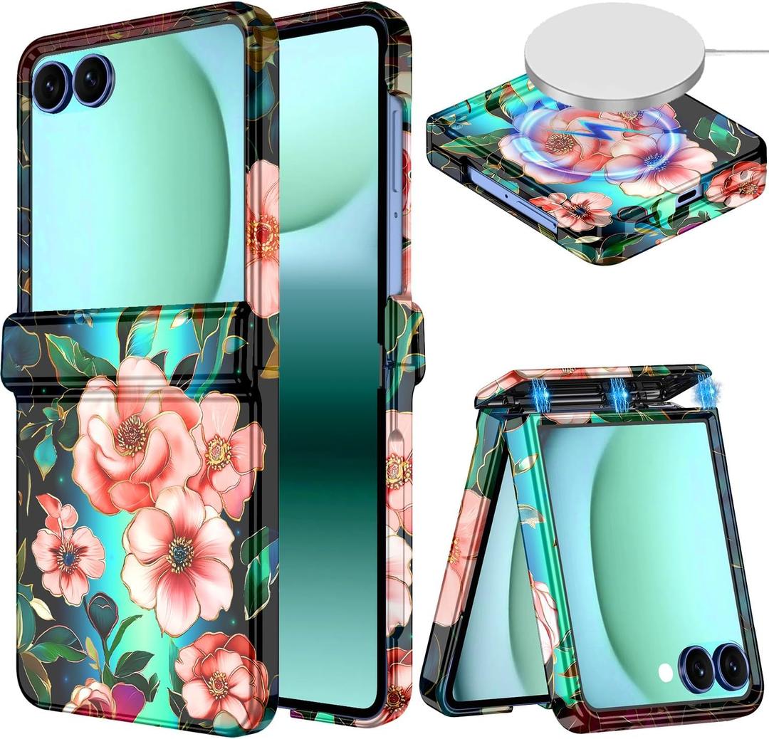 Hekodonk for Galaxy Z Flip 7 Case,[Compatible with MagSafe][Built-in Screen Protector][Hinge Protection],Magnetic Slim Shockproof Women Girls Case for Samsung Galaxy Z Flip 7,All Green