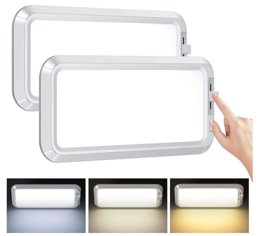 BlueFire 700LM Dimmable Sliding Brightness RV Ceiling Dome Lights, 7W DC10-30V Super Bright RV Interior LED Lights for RVs, Campers, Motorhomes, Trailer (3 Color TEM- 2PCS)