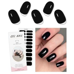 JMEOWIO Semi Cured Gel Nail Strips Black Halloween Gel Nail Stickers Nails Art Design Decoration Accessories