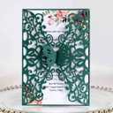 50sets Wedding Invitations Cards Laser Cut Butterfly Flower Multi Color Decor Gift Greeting Card RSVP Party Favor Decoration (Green, Only Invitation Cards)