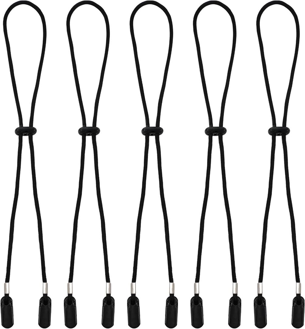 PEUTIER 5pcs Adjustable Black Hat Strap Clips, Elastic Chin Cord, Windproof, Anti-Lost, Fishing, Boating, Golf, Outdoor