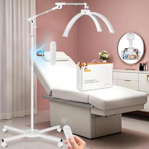 HITTI Lash Light for Eyelash Tech, 2026 Upgrade LED Half Moon Lamp with 4 Wheel Rolling Base, Esthetician Light for Tattoo Artists, Beauty - Adjustable Brightness, Phone Holder, 360Rotating-White (27.5 Wide Head Lash Lamp)