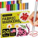 ARTISTRO 24 Fabric Markers - Fine Tip Fabric Markers Permanent for Clothes - No Bleed Pens for T-Shirts, Bags, Textile, Canvas, and more