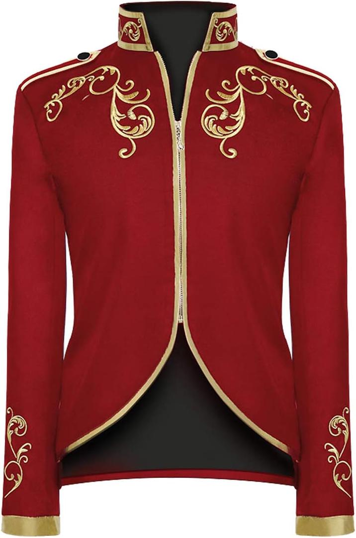 Unisex Military Blazers Prince Coats Drummer Parade Punk Officer Fitted Jackets (Small, Red)