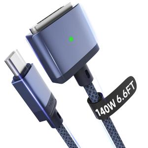 Hugener Magnetic 3 Cable USB-C 6.6FT Compatible with M4/M3/M2 MacBook Air Pro Charger, 140W Magnetic Safe 3 Cable for MacBook Air (13"/15" 2025/2024/2023/2022), Pro (16"/14" 2024/2023/2021), Blue
