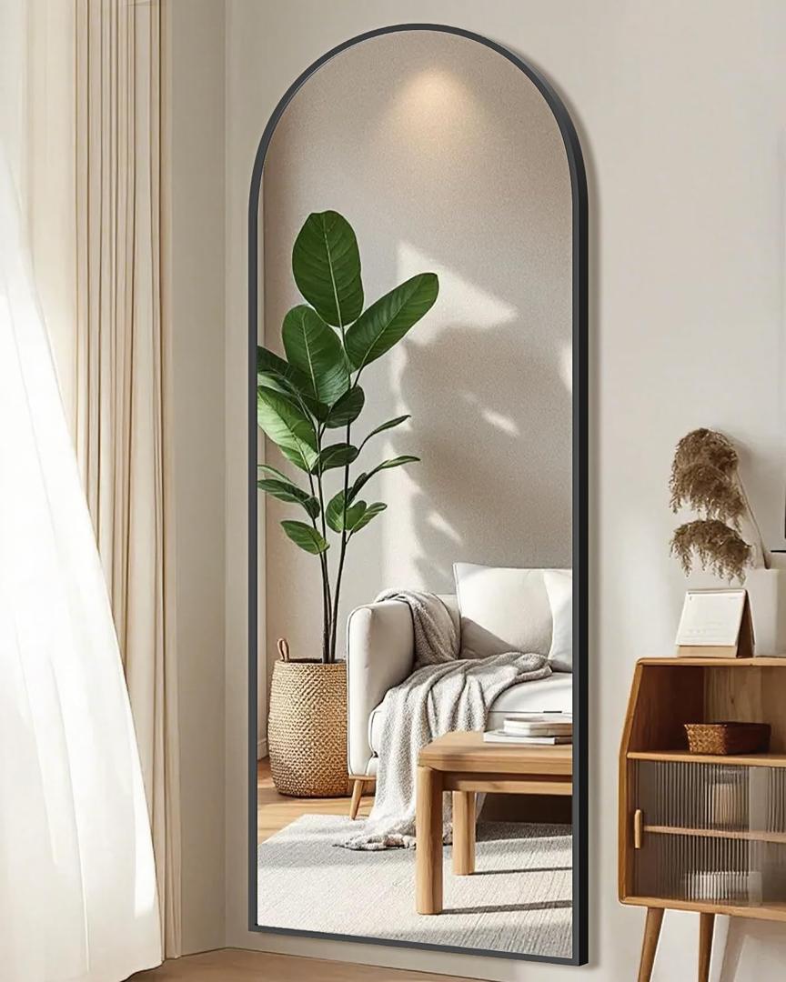 SUNQUEEN 58"x19" Floor Mirror Full Length, Arched Full Length Mirror with Stand, Full Body Mirrors for Bedroom Living Room or Cloakroom Black