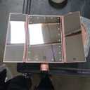 Tri-fold Lighted Vanity Makeup Mirror with 3x/2x Magnification,21 LEDs Light and Touch Screen,180 Degree Free Rotation Countertop Cosmetic Mirror,Travel (Rose Gold)