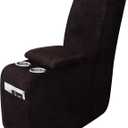 Leather Look Recliner Console Cover for Recliner Couch, Stretch Middle Console Slipcovers for Reclining Sofa and Loveseat, Washable Furniture Protector (1 Console Cover, Chocolate)