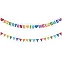 Glitter Everyone is Welcome Banner, First Day of School Classroom Pennant Banner Long Colorful Flag Welcome Back to School Hanging Ornaments Classroom Decoration Supplies, Set of 2