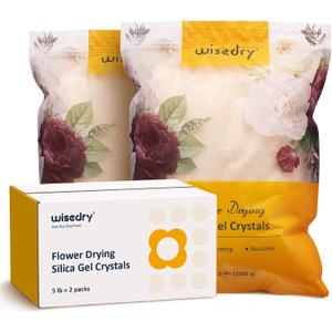 wisedry 10 LBS Silica Gel Flower Drying Crystals, 2 Packs of 5 LBS, Fine Crystals < 1mm, Color Indicating, Reusable