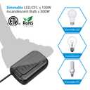 DEWENWILS Plug in Dimmer Switch for Lamp, Push/Foot Dimmer Plug, Table Lamp Dimmer for Dimmable LED/CFL/Incandescent Bulb, Full Range Slide Control, 5 ft Extension Cord, ETL Listed, Black