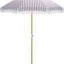 SAFAVIEH Outdoor - Bella 6.5 FT Beach Umbrella - Canopy with White Fringe Trim, Tilt Function, Aluminum Pole, Weather Resistant for Beach, Patio, Garden (PAT8504)