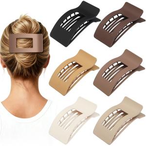 French Flat Hair Clips for Women 6pcs Hair Claw Clips for Thick or Thin Hair Matte Claw Clips for Girls Barrettes Non-Slip Strong Hold Hair Accessories for Women (Brown)
