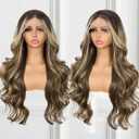 Highlight Brown Lace Front Wig for Women 13x4 Body Wave Synthetic Wigs Balayage Pre-plucked Long Wavy 150% Density Heat Resistant Hair Daily Use 26 Inch