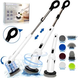Electric Spin Scrubber, 2024 New Electric Scrubber for Cleaning, Shower Scrubber with Long Handle & 8 Replacement Heads, Remote Controlled Shower Cleaner Brush for Bathroom Tub Tile (Black)