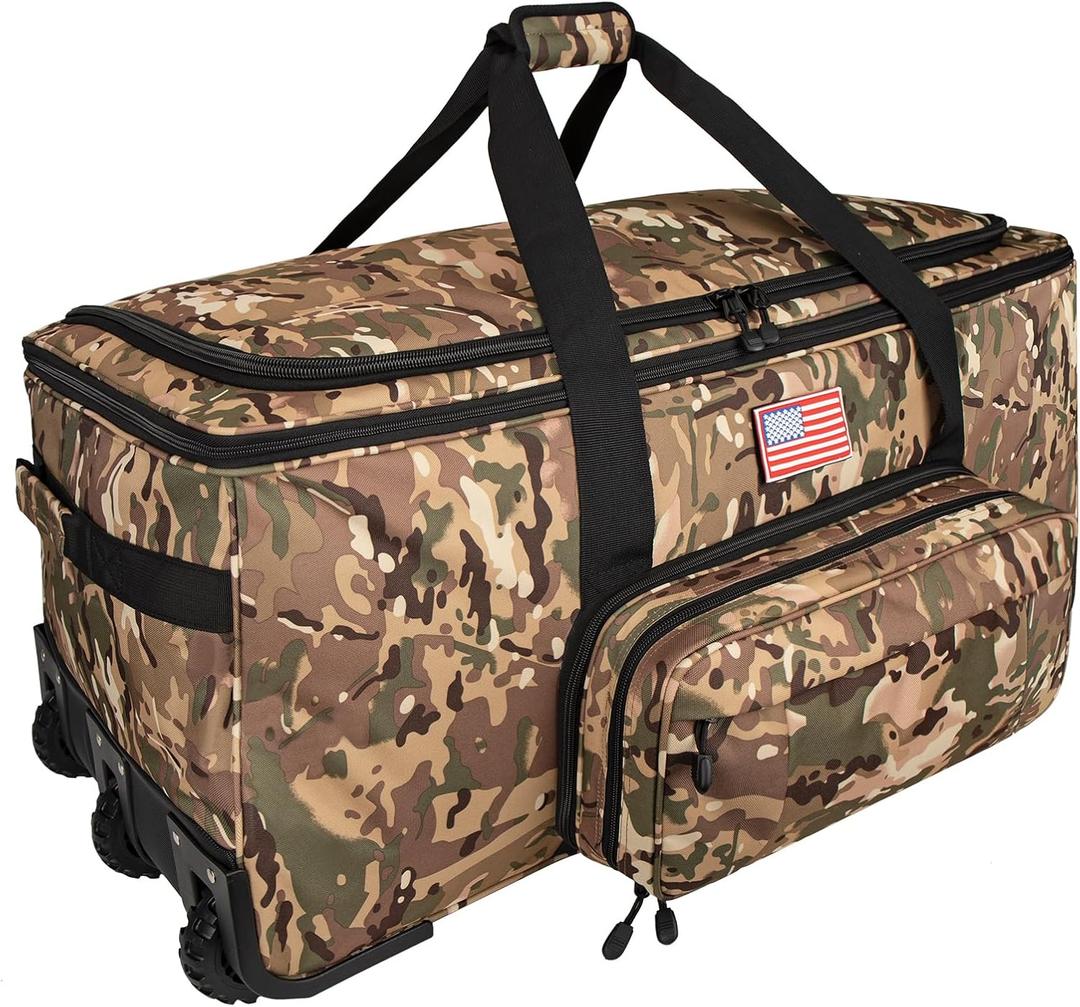 150L Large Rolling Duffle Bag with Wheels, Heavy Duty 32'' Tri-Wheel Gear Hauler for Camping,Moving Sports Equipment,Military & Airline Checked Bag Approved,Camo