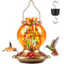 BOLITE Hummingbird Feeder, Hand Blown Glass Hummingbird Feeders for Outdoors Hanging, with Ant Moat and 5 Feeding Ports, 20 Ounces, Meshy Texture Ball Shape Bottle, Orange, Gifts for Women Men