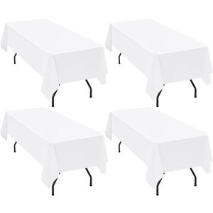 4 Packs White Polyester Tablecloth for 6 Foot Rectangle Tables, 102x116 inch Polyester Fabric Table Cloth,Wrinkle Resistant Washable Table Cover, for Wedding,Birthday,Party,Banquets Decorate