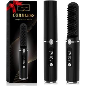Beard Straightener for Men, Cordless Portable Heated Beard Straightening Comb with LCD, Beard and Hair Straightener Brush Hot Comb, Anti-Scald & Automatic Shut-Off, Portable for Travel