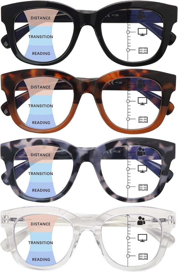 Oprah Style Progressive Multifocus Reading Glasses for Women,Blue Light Blocking Computer Readers with Spring Hinge (4 Pack Mix 2)