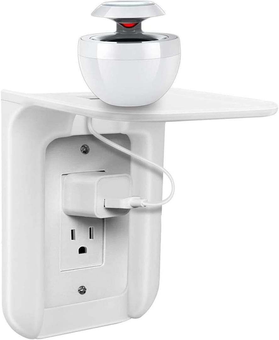 Outlet Shelf Wall Holder, Phone Charging Holder, Wall Shelf Organizer with Built in Cord Storage & Room for Bulky Plugs, Perfect for Bathroom, Kitchen