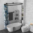 Aluminum Alloy Oval Shower Curtain Rod Hoop Square Shape Bathroom Rod for Clawfoot Tub Free Standing Tubs (Black)