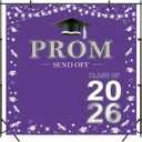 Prom 2026 Backdrop 6x6ft Purple Silver Graduation Prom Photography Background Silver Purple Class of 2026 Graduations Congrats Grad Party Send Off Banner Photo Studio Props (6x6ft)