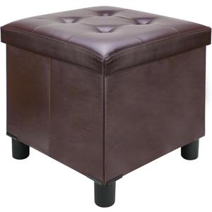 18 Inches Cube Storage Ottoman, Faux Leather Collapsible Square Folding Ottoman Furniture with Storage for Living Room Bedroom, Foot Rest Foot Stool with Legs, Brown 18x18x18 Inches