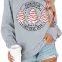 MOUSYA Farm Fresh Christmas Tree Cakes Sweatshirt Woman Christmas Crewneck Sweater Xmas Gifts Top Casual Long Sleeve Tops (Gray)