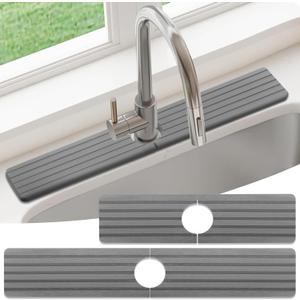 Faucet Mat For Kitchen Sink, 15.8" & 23.6" 2-Pack Diatomite Kitchen Sink Splash Guard, Faucet Guard & Draining Mat - A Real Solution to Keep Your Sink Dry All The Time (Gray)
