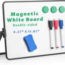 Dry Erase Whiteboard for Students,Small Mini Magnetic Double-Sided Desktop White Board with Stand,Portable Small Whiteboard with 3 Markers/3 Magnets/1 Eraser for Drawing, Home, School,8.27" x 11.8"