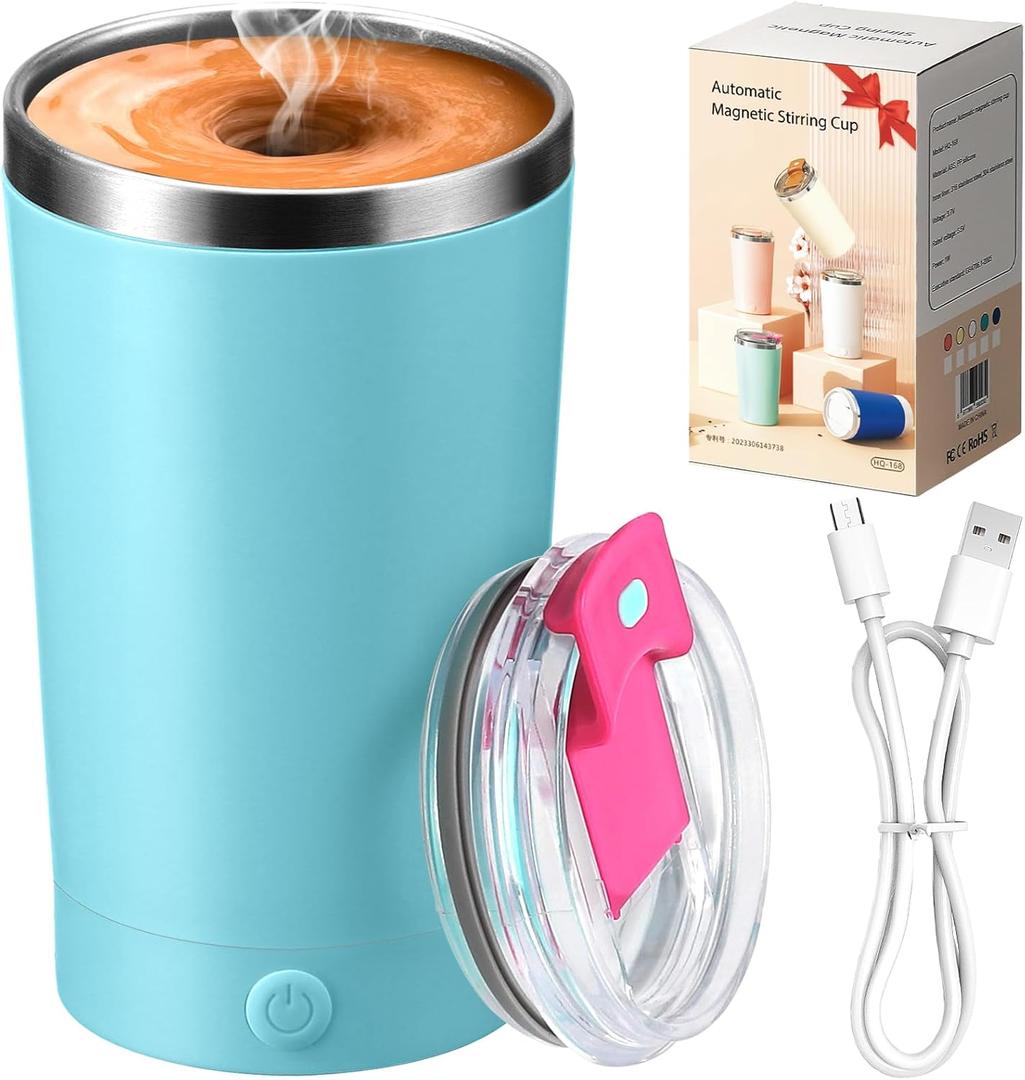 hatisan Self Stirring Coffee Mug With Lid Electric High Speed Self Stirring Mug 400ml Rechargeable Detachable Stainless Steel Self Stirring Cup for Coffee, Milk, Cocoa Christmas Gift(Green)