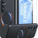 JAME for Samsung Galaxy S25 FE Case, Ring Holder Stand Kickstand, 2 Packs Screen Protector, Dual Layer Shockproof Protective Cover, Magnetic Accessory Friendly Galaxy S25 FE Phone Case, Black