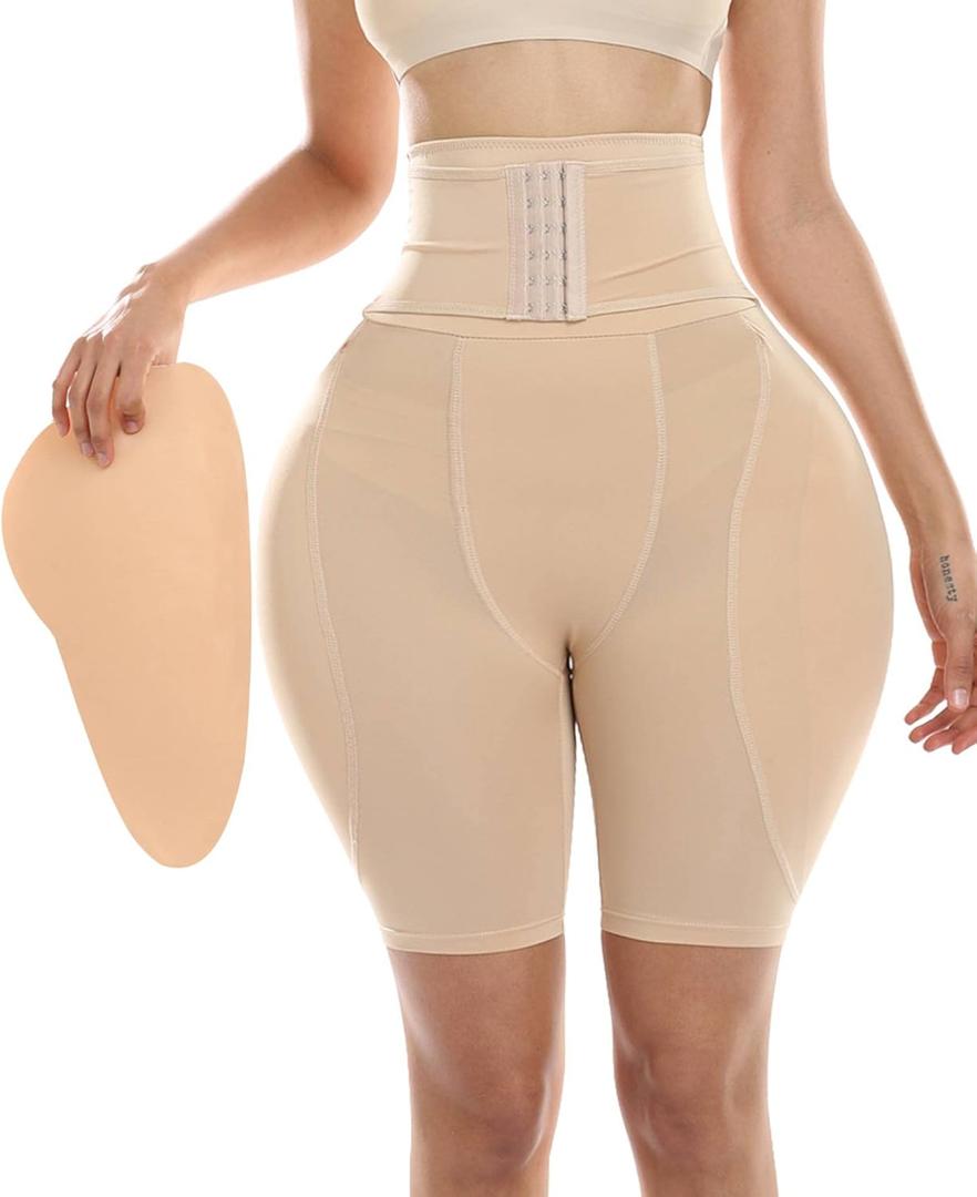 Hip Pads for Women Shapewear Butt Lifter Shaper with Butt Pads Hip Padded Shapewear Enhancer to Make Butt Bigger (X-Large, Beige (High Waist With Hooks))