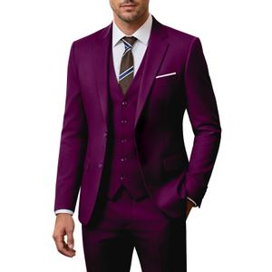 Mens Suits Big and Tall 3 Piece Plum Business Wedding Suits Tuxedos Groomsmen Prom Blazer Jacket Vest Pants Men Suit Set 6XL