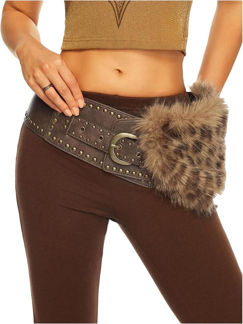 MakeMeChic Women's Faux Fur Cheetah Print Belts Wide Waist Tie Knot Western Cowboy Chic Belt (80, Brown)