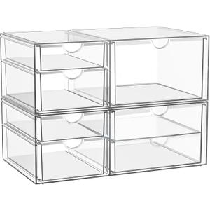 Clear Stackable Storage Drawers, Acrylic Makeup Organizer with 7 Drawers, Bathroom Organizers and Storage, Plastic Bins for For Vanity, Undersink, Kitchen Cabinets, Pantry