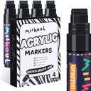 miikoul 4 Pcs Jumbo Black Permanent Markers, Large 15mm Felt Tip Wide Thick Acrylic Paint Pens Graffiti Markers for Rock Painting, Glass, Ceramic, Posters, Canvas, Wood, Stone
