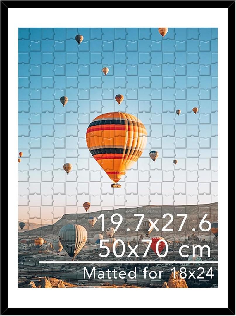 JCJMY 19.7x27.6 Puzzles Frame for 50x70 cm Puzzle Poster Photo Picture, Display 18x24 with Mat or 19.7 x 27.6 without, Wall Hanging 19.7 by 27.6 inch 1000 Pieces Puzzles Frame, Black