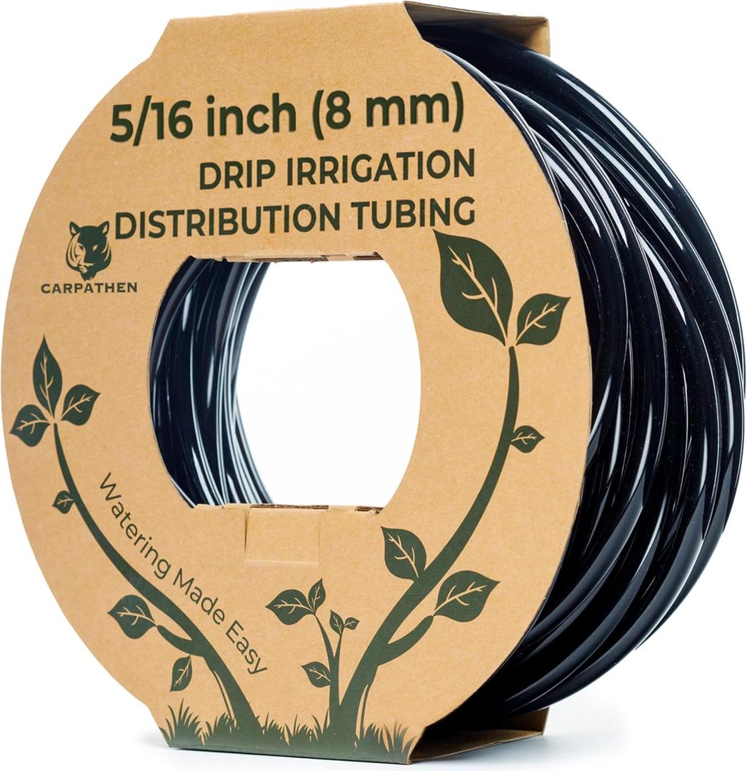 CARPATHEN 100ft 5/16 Drip Irrigation Tubing - Mainline - (.42" OD x .30" ID) Black PVC Water Line