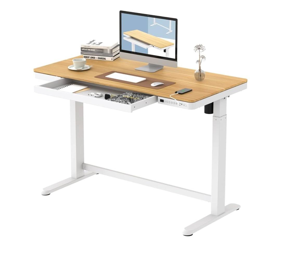 Electric Standing Desk with Drawers Charging USB Port, Height Adjustable 48" Whole-Piece Quick Install Home Office Computer Laptop Table with Storage