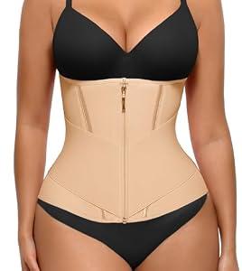 FeelinGirl Womens Waist Trainer Belly Fat Workout Corset Shapewear Tummy Control Waist Cincher with Zipper & Hook Waist Trimmer for Women Skin S
