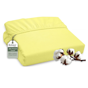 ROYALE LINENS 300 Thread Count 100% Long Staple Combed Cotton Fitted Sheet Twin - Super Soft Deep Pocket Bottom Sheet - Fitted Sheets Only - Elastic Sheets (Twin, Yellow)